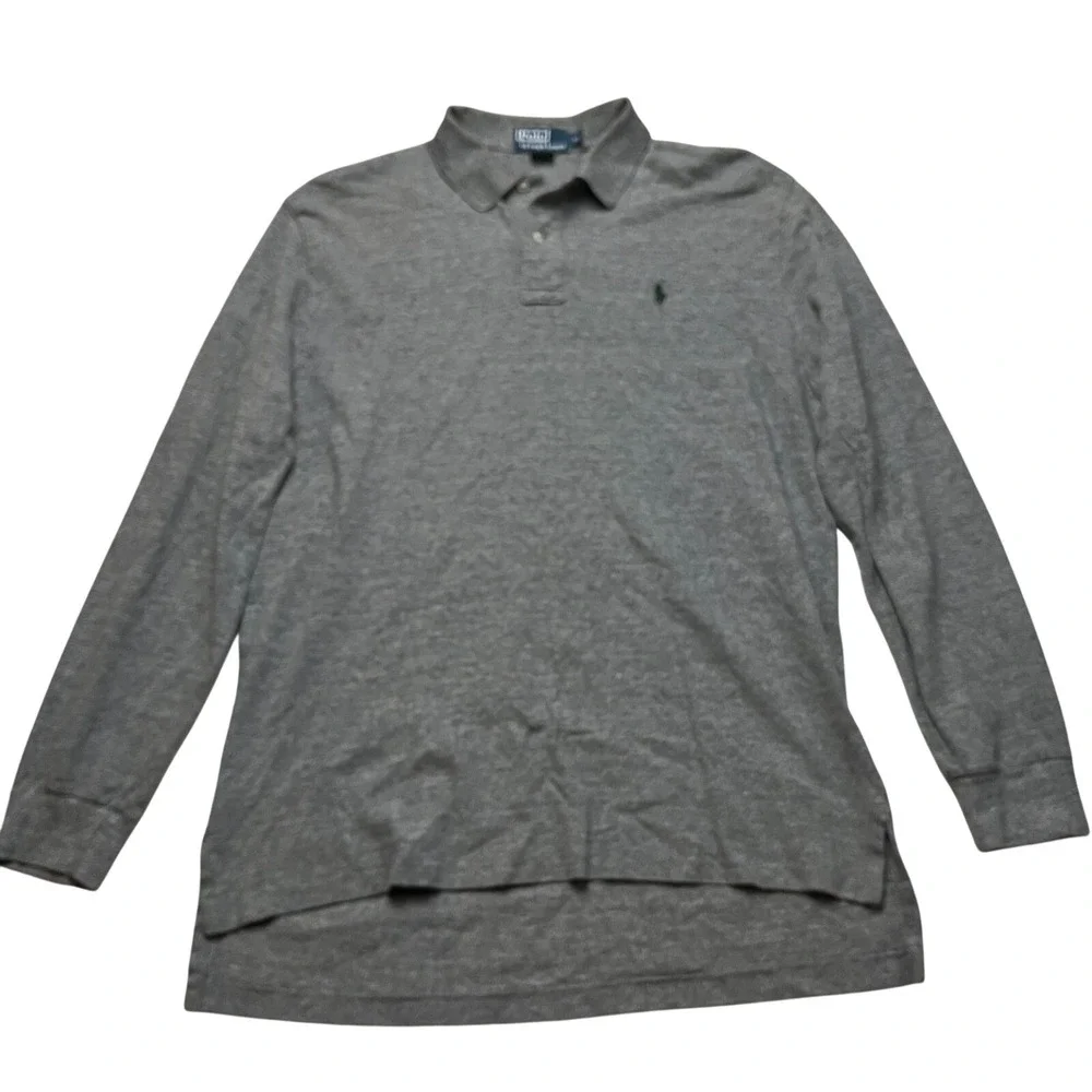 Polo Ralph Lauren Polo Shirt Mens XL Gray Long Sleeve Pony Logo Cotton Pique‎